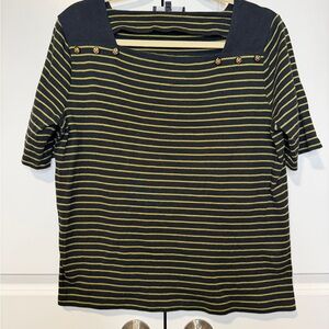Jones New York Signature Black Olive Striped Square Neck Top XL